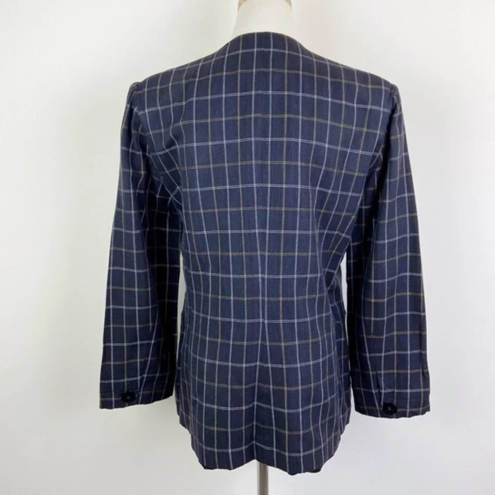 Vintage 90's Linen-Blend Plaid Double Breasted Blazer - Picture 4 of 13